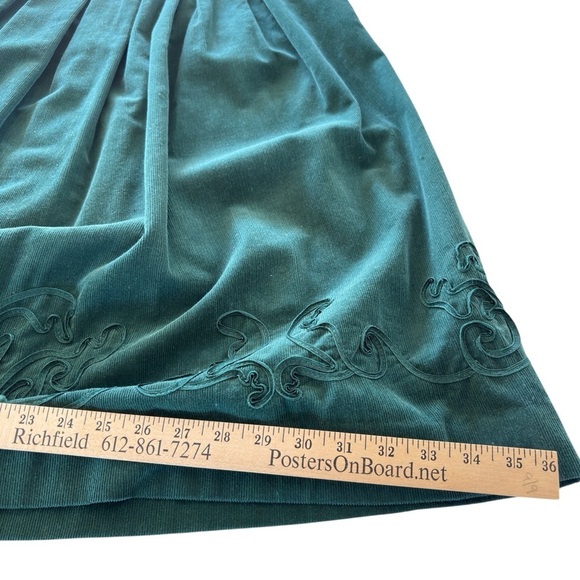 Vintage Susan Bristol Skirt 8P Green Corduroy Pleated Elastic Waist Embroidery - Picture 11 of 16